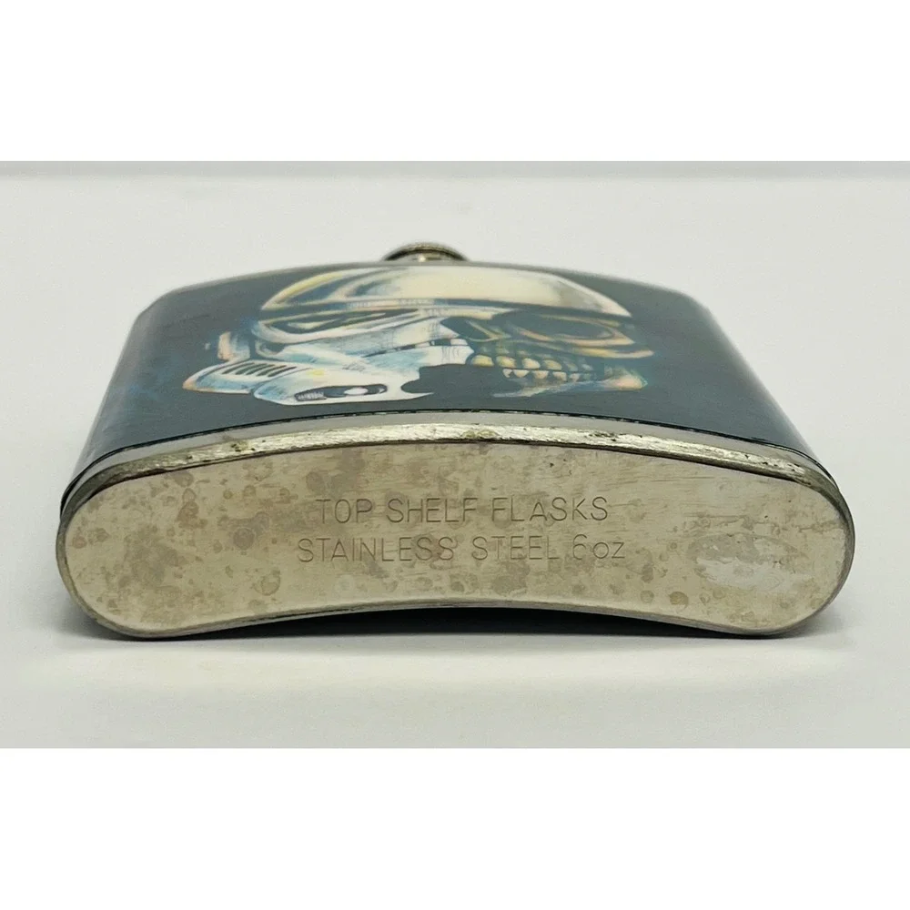Top Shelf Flasks Stormtrooper Skull Stainless Steel 6oz Hip Flask Teal Silver